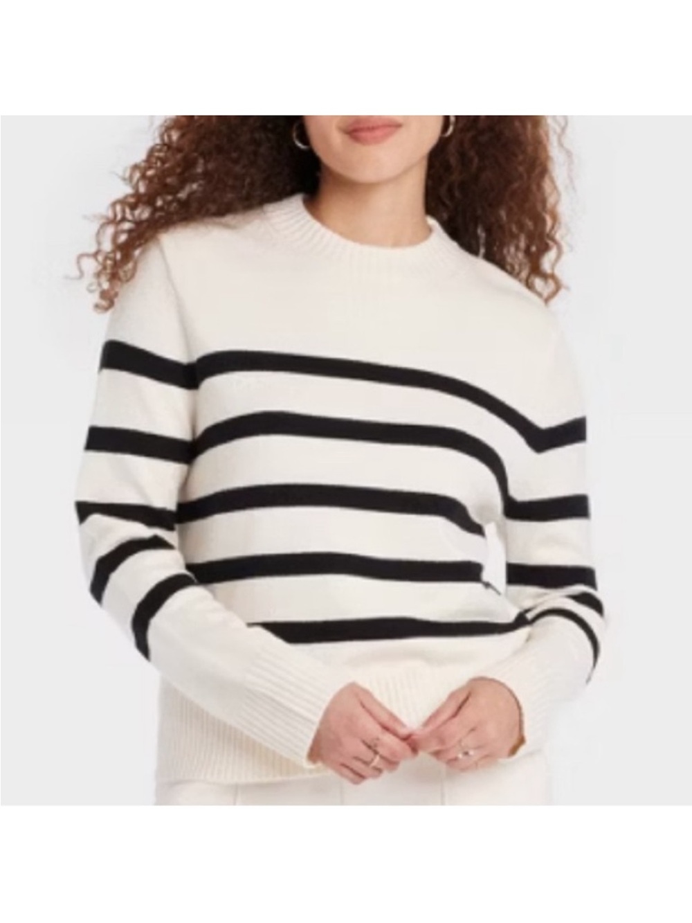 a new day Cream and Black Striped Crewneck Sweater